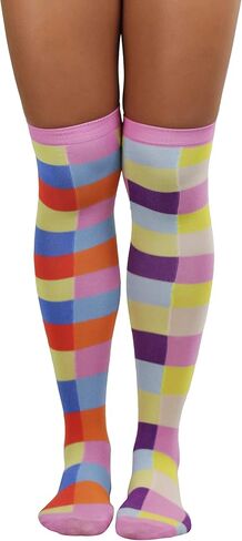 ToBeInStyle Women’s Fun Jester Pattern Polka Dot & Striped Thigh High Stockings in Kuwait