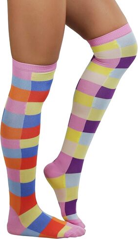 ToBeInStyle Women’s Fun Jester Pattern Polka Dot & Striped Thigh High Stockings in Kuwait