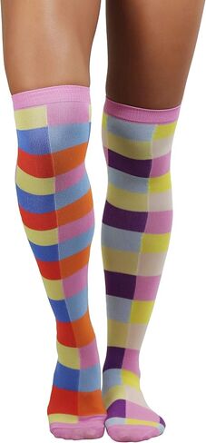 ToBeInStyle Women’s Fun Jester Pattern Polka Dot & Striped Thigh High Stockings in Kuwait