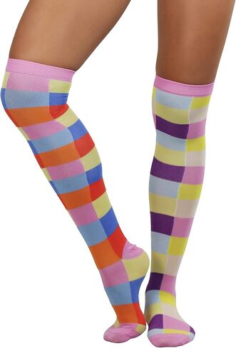 ToBeInStyle Women’s Fun Jester Pattern Polka Dot & Striped Thigh High Stockings in Kuwait
