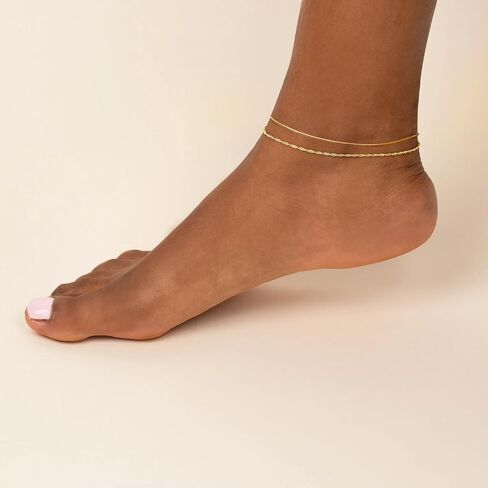 Gold Ankle Bracelets For Women Waterproof,18k Gold Plated Anklets Layered Thin Snake Chain Herringbone Anklets Non Tarnish Stainless Steel Dainty Summer Jewelry Set Gift For Women in Kuwait