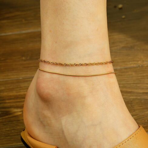 Gold Ankle Bracelets For Women Waterproof,18k Gold Plated Anklets Layered Thin Snake Chain Herringbone Anklets Non Tarnish Stainless Steel Dainty Summer Jewelry Set Gift For Women in Kuwait