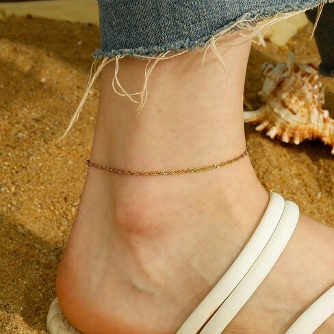 Gold Ankle Bracelets For Women Waterproof,18k Gold Plated Anklets Layered Thin Snake Chain Herringbone Anklets Non Tarnish Stainless Steel Dainty Summer Jewelry Set Gift For Women in Kuwait