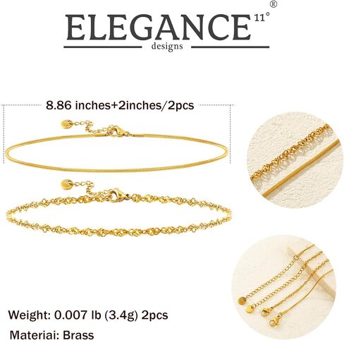 Gold Ankle Bracelets For Women Waterproof,18k Gold Plated Anklets Layered Thin Snake Chain Herringbone Anklets Non Tarnish Stainless Steel Dainty Summer Jewelry Set Gift For Women in Kuwait