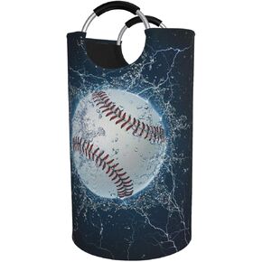 82l X-Large Laundry Basket Tall, Baseball Collapsible Laundry Hampers with Aluminium Handles Big Clothes Basket Kids Laundry Bin Round Storage Basket for Dorm Room