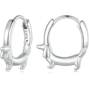 Dachshund Dog Huggie Hoop Small Earrings 925 Sterling Silver Puppy Dogs Ear Buckles Tiny Hoops Animal Cute Dainty Hypoallergenic Earrings Fine Gift Birthday Xmas for Teen Girls Women Pet Lover Bff
