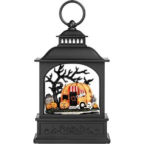 Halloween Snow Globe with Pumpkins，6H Timer Musical Snow Globe Lantern, USB & Battery Operated Pumpkins Snow Globe Halloween Decoration