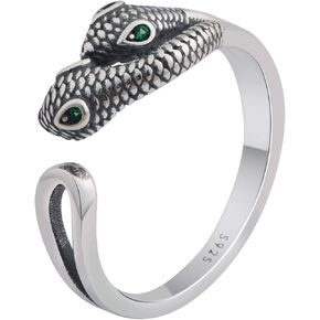 Real 925 Sterling Silver Tiger Snake Dinosaur Ring For Women Men Retro Animal Adjustable Open Ring Statement Ring Jewelry Birthday Farthers Day Gifts from Daughter Son Wife for Dad