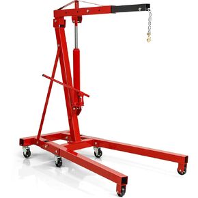 YITAMOTOR Folding Engine Crane, 2 Ton 4400lb Engine Hoist, Heavy Duty Folding Shop Crane with 6 Casters, Cherry Picker Hydraulic Engine Hoist with Telescopic Boom for Lifting Motor in Saudi Arabia