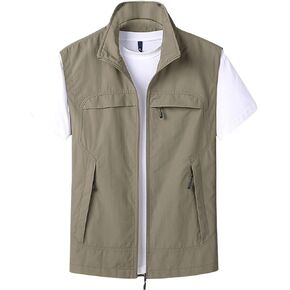 Gihuo Mens Casual Lightweight Travel Vest Summer Utility Safari Vest Sleeveless Jackets for Travel Hiking Fishing