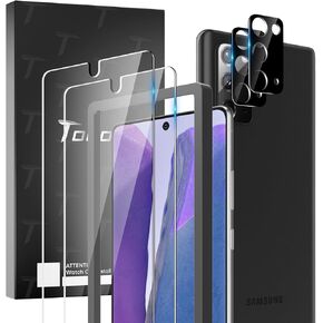 TOCOL 4 Pack fit for Samsung Galaxy Note 20 5G (Not for Ultra)- 2 Pack Tempered Glass Screen Protector and 2 Pack Tempered Glass Camera Lens Protector Bubble Free Case Friendly 9H Hardness