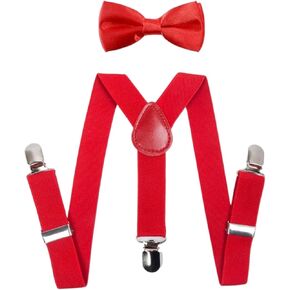Child's Adjustable Red Suspenders & Bow Tie Set for Boys & Girls, 6 Months to 10 Years - Ideal for Daily Wear, Photoshoots, Special Occasions, Children's General
