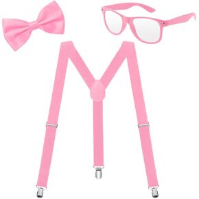 ONUPGO Suspenders for Men, Bow-tie, Sunglasses, Halloween Costumes Accessory Set - Adult and Kids Suspenders for Wedding (Pink)