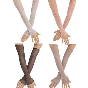 4 Pairs Women Mesh Sleeves Sheer Arm Sleeves Fashion Detachable Lace Sun Sleeves Thin Black White Gray Pink