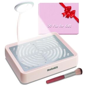 Nail Dust Collector with Lamp & 50pcs Disposable Filter & Dusting Brush, Electric Nail Vacuum Cleaner Dust Fan Suction Machine for Manicure Acrylic Gel Nails Polishing, Low Noise, Salon Home