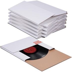 10pcs Vinyl Record Mailers 12.5"x12.5"x1"Adjustable Height Album Mailer Boxes White Cardboard Shipping Boxes Easy to Fold LP Mailing Box with Fragile Stickers for Small Business Shipping Record