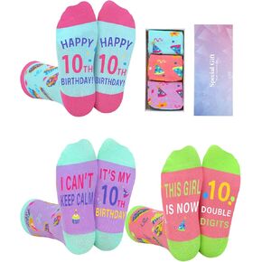 3 Pairs 10th Birthday Socks Gifts 10 Years Old Girl Colorful Socks with Box Presents Funny 10 Years Old Girl Gifts Ideas