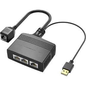 Ethernet Splitter 1 to 2 High Speed, RJ45 Network 1 to 2 Port Ethernet Adapter Splitter [2 Devices Simultaneous Networking],1000Mbps Extension Connector with USB Power Cable for Cat5/5e/6/7/8 Cable