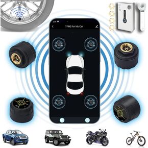 Tire Pressure Monitor System Wireless Tire Pressure TPMS Sensor Real-time Bluetooth Wireless Temperature Car Tire Pressure Monitor TPMS for Cars,Bikes,Motors,Support iOS&Android,4 External TPMS Kit in Kuwait