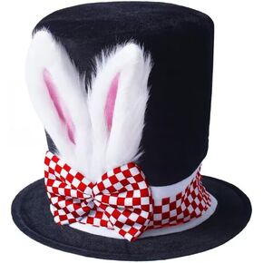 Domkier White Rabbit Costume Set Easter Bunny Ear Top Hat for adult, Mad Hatter Rabbit Topper Plush Hat Halloween Party