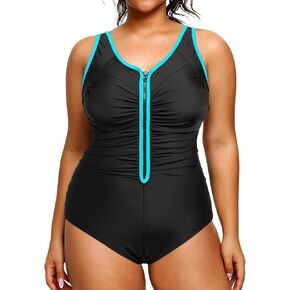 Daci Women One Piece Zipper Swimsuits Plus Size Ruched Tummy Control Bathing Suit Push Up Swimwear