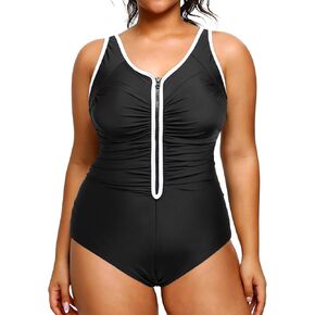 Daci Women One Piece Zipper Swimsuits Plus Size Ruched Tummy Control Bathing Suit Push Up Swimwear