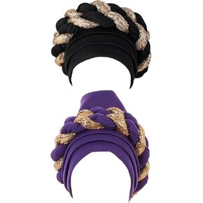 zhxinashu 2 Pieces African Women Hats Turban Head Wraps for Women Black Nigerian Elegant Hats Turban