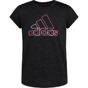 تيشيرت للفتيات من adidas بأكمام قصيرة ورقبة واسعة من البوليستر