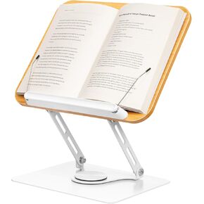 SJEhome Book Display Stand for Reading, Foldable Desktop Cookbook Stand 360°Rotate Book Holders for Reading Hands Free, for Recipe Book Sheet Music Textbook (Wooden)