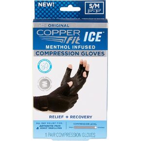 Copper Fit ICE Compression Gloves Infused with Menthol and Coq10 for Recovery, Black
