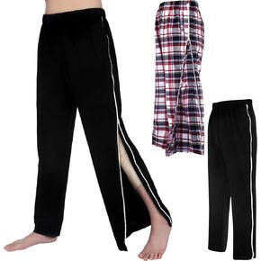 2 Pcs Tear Away Pants Unisex Basketball Pants Post Surgery Recovery Pants Sweatpants with 2 Side Zipper Off Full Open Post Surgery Pant with Pockets for Leg Disabilities Black, Plaid