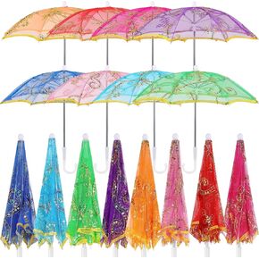 Sanwuta 8 Pcs Indian Decorative Umbrella 20.87 Inch Handmade Designer Embroidery Parasol Umbrella Multi Colored Vintage Boho Umbrellas Parasol for Wedding Party Outdoor