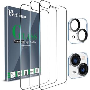 Ferilinso Designed for iPhone 13 Mini Screen Protector, 3 Pack HD Tempered Glass with 2 Pack Camera Lens Protector, Case Friendly, 9H Hardness, Bubble Free, 5G 5.4 Inch, Easy Installation