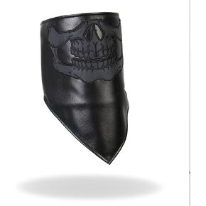 Hot Leathers NWL1008 Black Leather Reflective Skull Neck Warmer with Fleece Lining