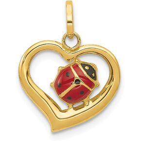 The Black Bow 14k Yellow Gold Open Heart Enameled Ladybug Pendant, 14mm