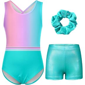 Idgreatim Gymnastics Leotards for Girls Sparkly Unitards Biketards Tumbling Shorts Activewear 5-12 Years