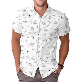 Alien Short Sleeve Hawaiian Shirt, Funny Pattern Casual Button Shirt, Summer Shirt, Birthday Gifts