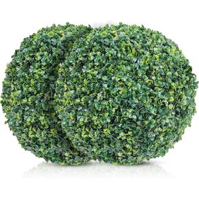 Faux Boxwood Balls 2-Pack - Artificial Topiary for Outdoors or Indoors - Realistic Bushes with Dense Leaves - Waterproof & UV-Protected Fake Plant Sphere - Easy Assembly Boxwood Plant - 16.14"