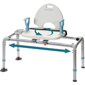 ELENKER Heavy Duty Sliding Shower Chair with Swivel Seat, Rotating Sliding Bathtub Transfer Bench and Bath Safety Seat with Non-Slip Suction Cup