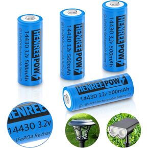 Henreepow 18500 Rechargeable Battery, 3.2v LiFePO4 Lithium Phosphate Battery 1000mAh for Outdoor Garden Solar Lights, Flashlight (4 Pack)