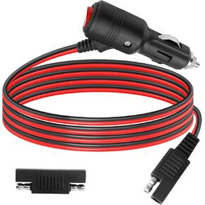 GELRHONR 6.5Ft SAE to Cigarette Lighter Plug with Switch, 12V 24V Lighter Male to SAE 2 Pin Quick Release Adapter Extension Cable with 15A Fuse for, Motorcycles,RV