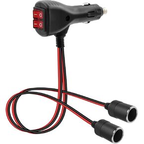 GELRHONR 12V Cigarette Lighter Splitter, 2 Way Cigarette Lighter Socket with Dual Independent Switches, Double Lighter Adapter Extension Cable with 10A Fuse-30CM
