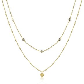 MING&KELLY JEWELRY, Handmade14K Gold Plated Necklace, CZ Diamond BTY Necklace,2pc Necklaces for Women Valentine's Day,Trendy Layering Necklaces