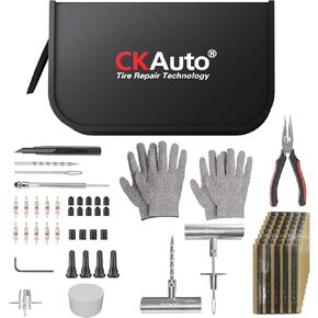 CKAuto Tire Plug Repair Kit 80 PCS - Heavy Duty Professional Flat Tire Puncture Repair Kit, Universal Emergency Car Kit with Portable Bag, Fit for Autos, Cars, Motorcycles, Trucks, RVs, etc.