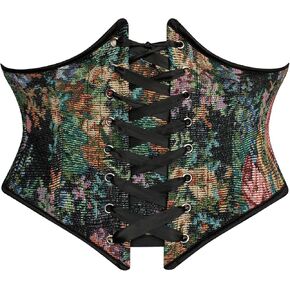 Scarlet Darkness Women's Corset Belt Floral Lace Up Boned Underbust Corset Waist Belts for Dress