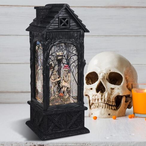 Wondise Halloween Projection Snow Globe with Timer, Battery Operated Spinning Water Glittering Skull Statue Lantern Globe for Halloween Decoration in Saudi Arabia