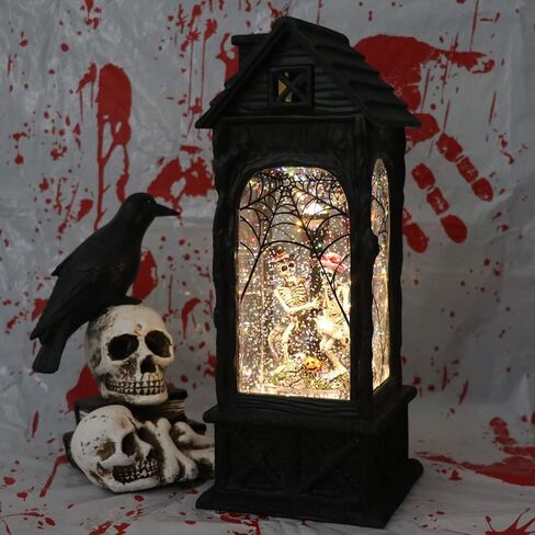 Wondise Halloween Projection Snow Globe with Timer, Battery Operated Spinning Water Glittering Skull Statue Lantern Globe for Halloween Decoration in Saudi Arabia