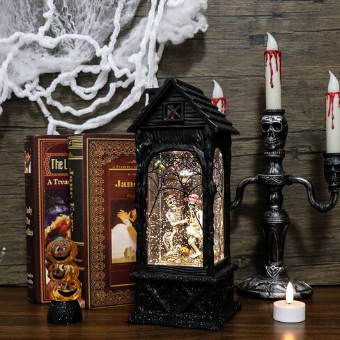 Wondise Halloween Projection Snow Globe with Timer, Battery Operated Spinning Water Glittering Skull Statue Lantern Globe for Halloween Decoration in Saudi Arabia