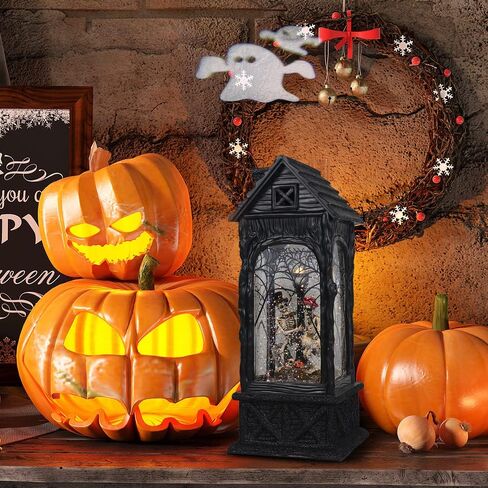 Wondise Halloween Projection Snow Globe with Timer, Battery Operated Spinning Water Glittering Skull Statue Lantern Globe for Halloween Decoration in Saudi Arabia