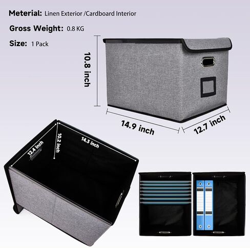 Portable File Organizer Box with Lid with Plastic Slide, Decorative Collapsible Linen Hanging Home/Office Filing System Box for File and Folders Storage Collapsible Linen File Box for Letter… in Saudi Arabia